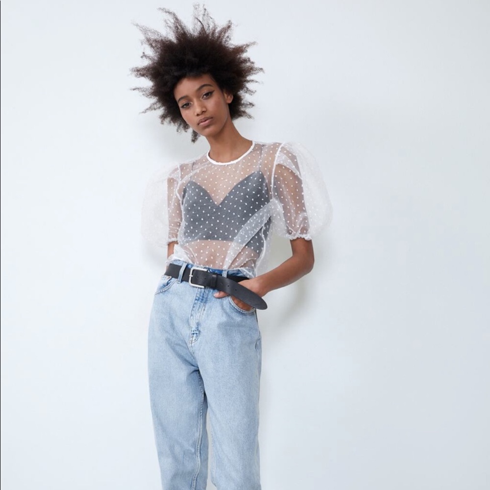 Zara dotted mesh top white